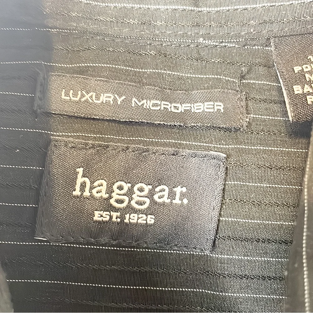 HAGGAR | Men’s Black Striped Long Sleeve Dress Shirt - Picture 3 of 7